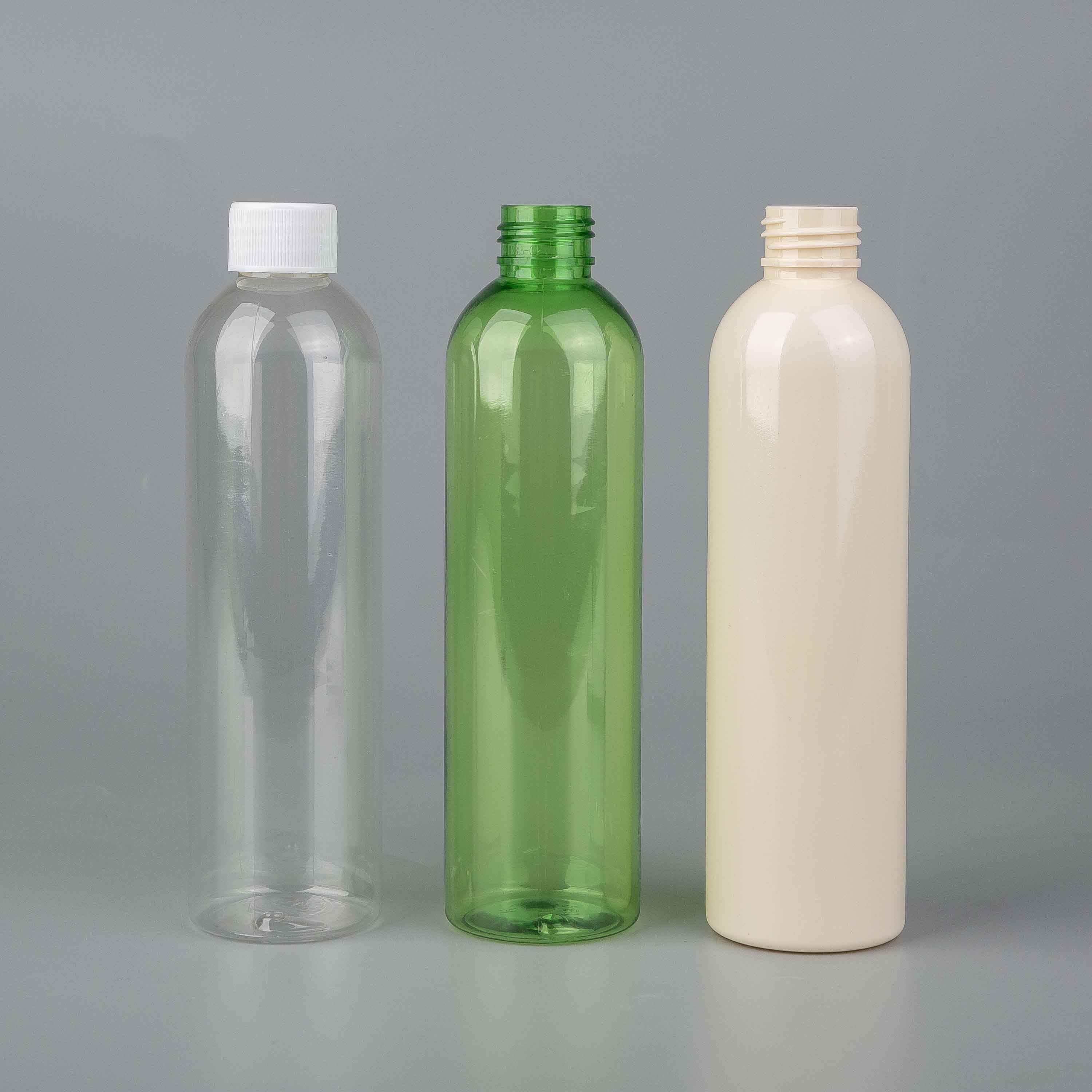 240ML Clear/Green/Beige Plastic PET Long Thin Round Lotion Bottle With Black Lotion Pump