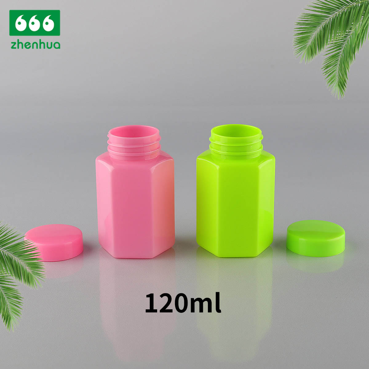 120ml 150ml 180ml 250ml Plastic PET Hexagonal Bottle Vitamin Medicinal Capsule Solid Bottle with Gold/Silver Electrochemical Aluminium Cap