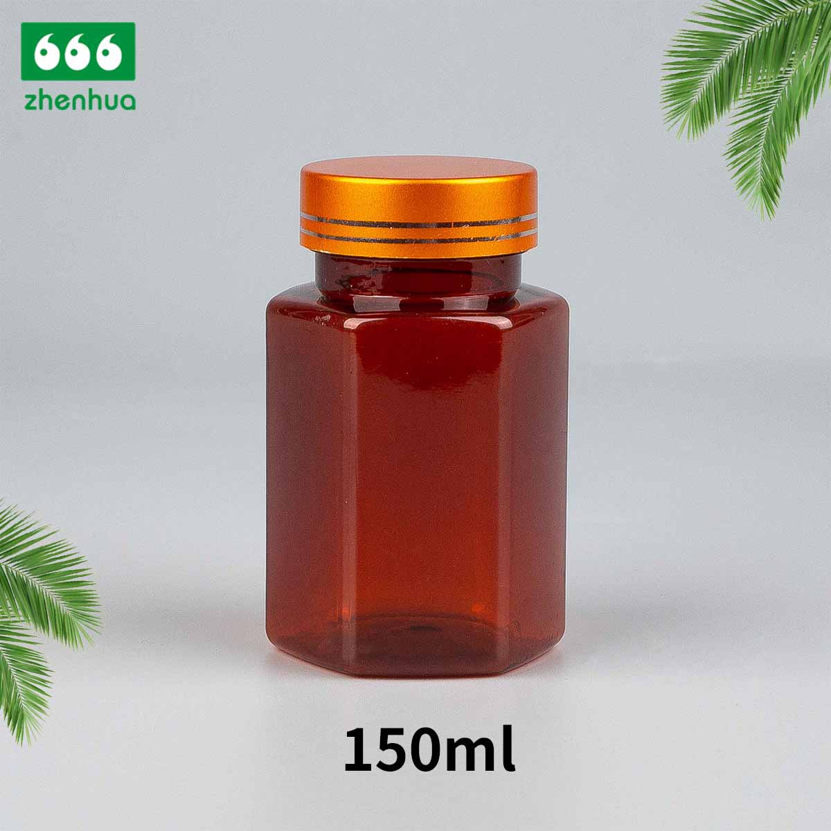 120ml 150ml 180ml 250ml Plastic PET Hexagonal Bottle Vitamin Medicinal Capsule Solid Bottle with Gold/Silver Electrochemical Aluminium Cap