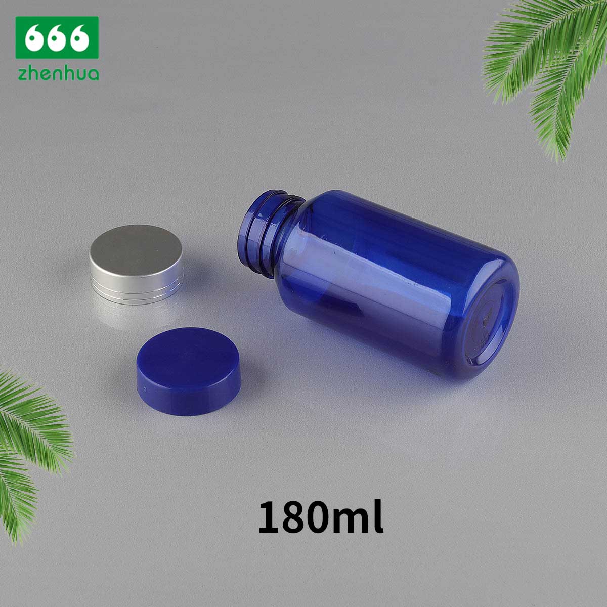 160ml 180ml 200ml Transparent Slant PET Nutraceutical Bottle  Pharmaceutical Grade Capsule Bottle with Electrified Aluminium Cap