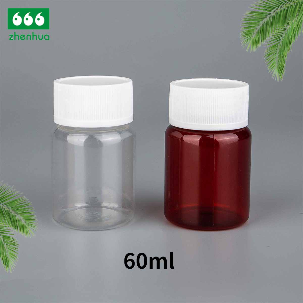 2oz Round Clear/Amber/White PET Solid Capsule/ Pill Bottle with Child Resistant Cap