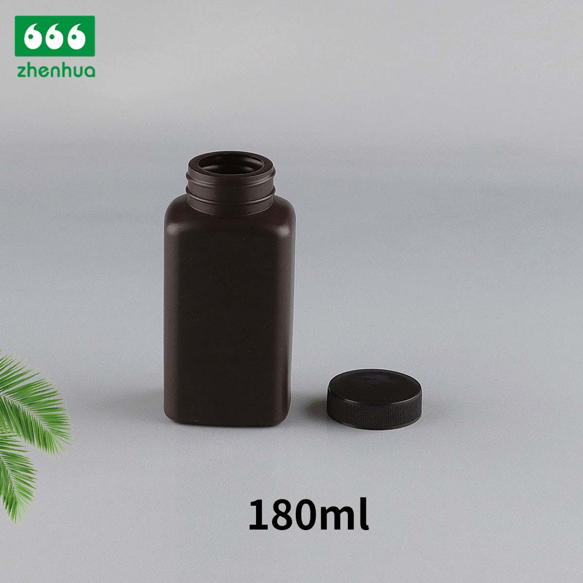 180ML 6.5OZ Dark Brown Square Plastic HDPE Pill Bottle with Black PE Lined Screw Cap