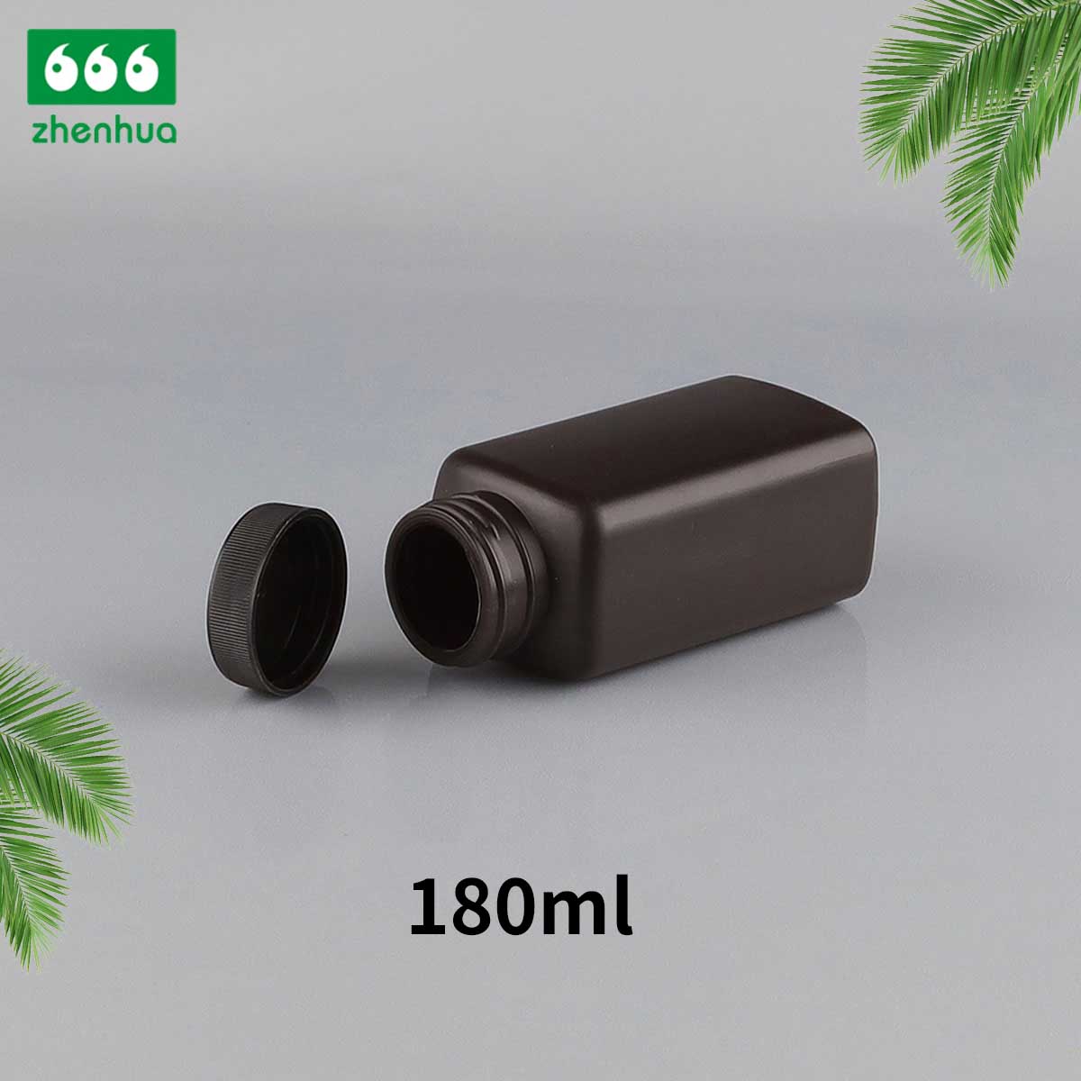 180ML 6.5OZ Dark Brown Square Plastic HDPE Pill Bottle with Black PE Lined Screw Cap