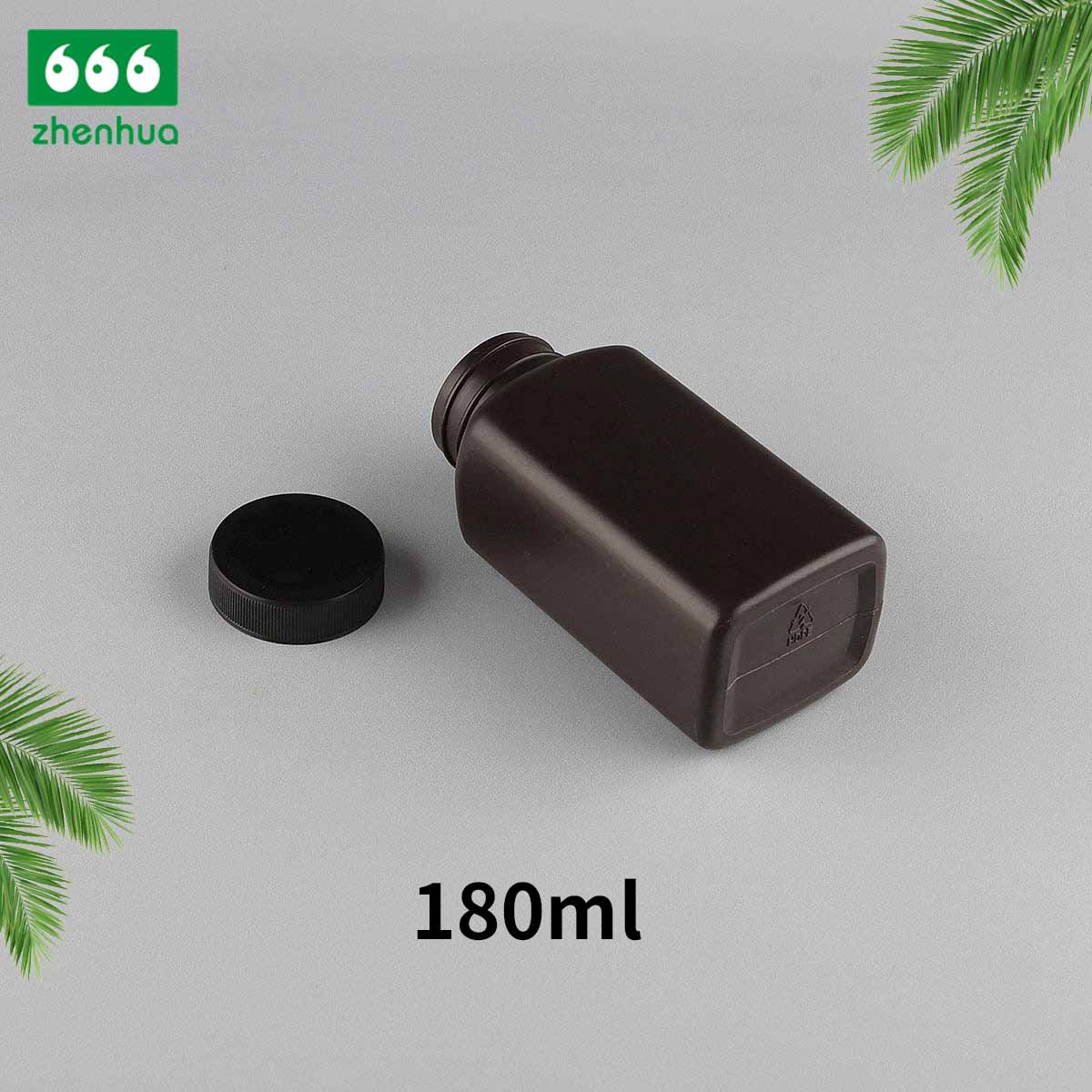 180ML 6.5OZ Dark Brown Square Plastic HDPE Pill Bottle with Black PE Lined Screw Cap