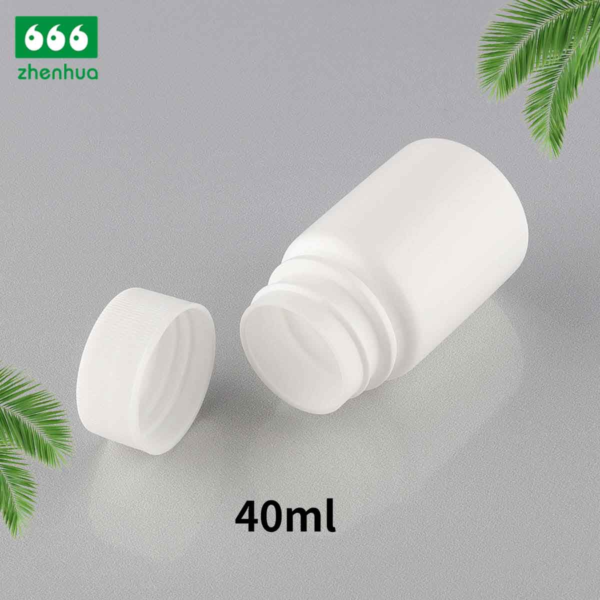 40cc Round White Solid Pill/ Tablet /Powder HDPE Bottle with White Ribbed Smooth cap
