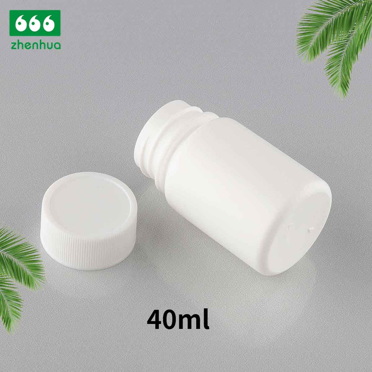 40cc Round White Solid Pill/ Tablet /Powder HDPE Bottle with White Ribbed Smooth cap