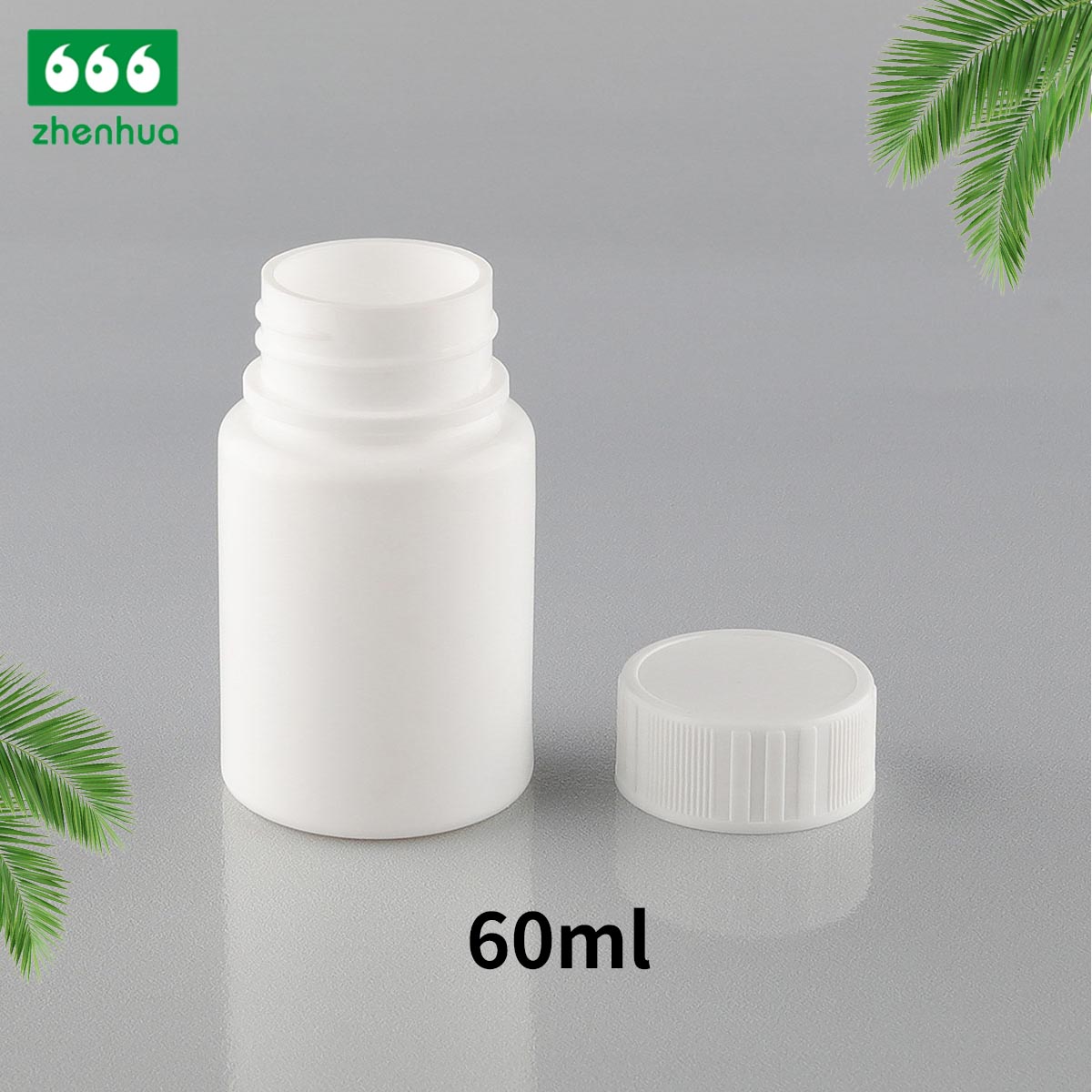 60ml/60cc Round White Pharmaceutical Solid HDPE Bottle White PE Lined Screw Cap