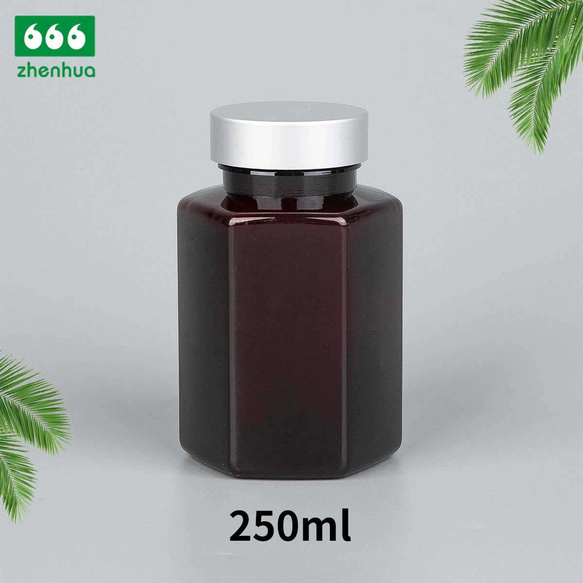 120ml 150ml 180ml 250ml Plastic PET Hexagonal Bottle Vitamin Medicinal Capsule Solid Bottle with Gold/Silver Electrochemical Aluminium Cap