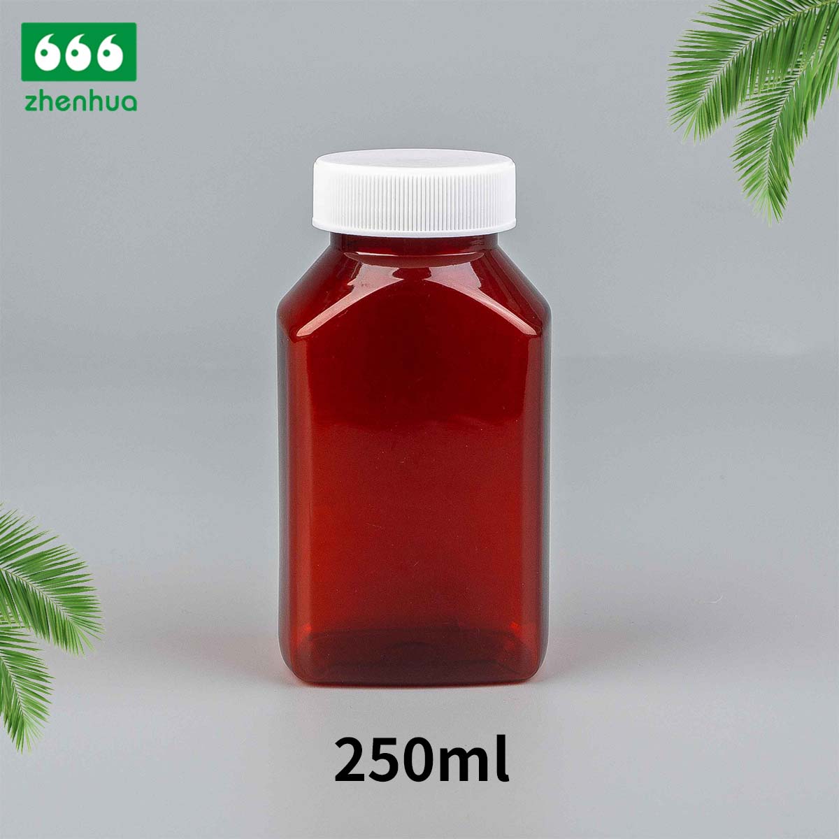 250cc Amber Slant Square Flat Bottle Pharmaceutical Grade Eco-friendly PET Vitamin Gummy Bottle with Gold UV Screw Cap