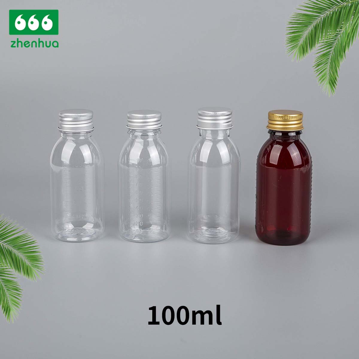 100ml Medical Pale Yellow Clear PET Syrup Lean Bottle With Yellow PE Screw Cap