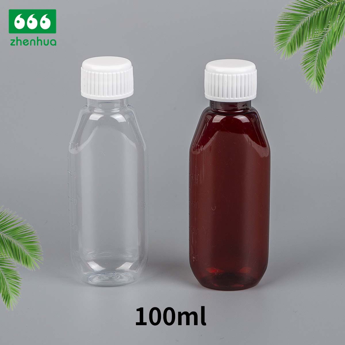 60ml/100ml 2oz/3oz Oval Amber Graduated PET Cough Syrup Bottle with Tamper Evident Cap