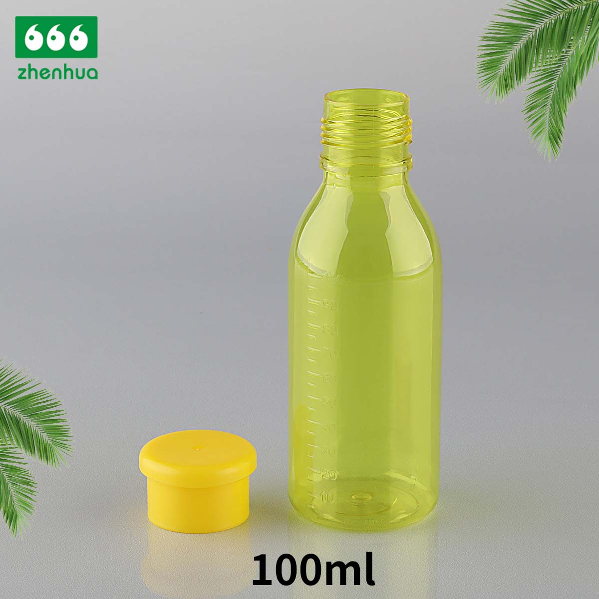 100ml Medical Pale Yellow Clear PET Syrup Lean Bottle With Yellow PE Screw Cap