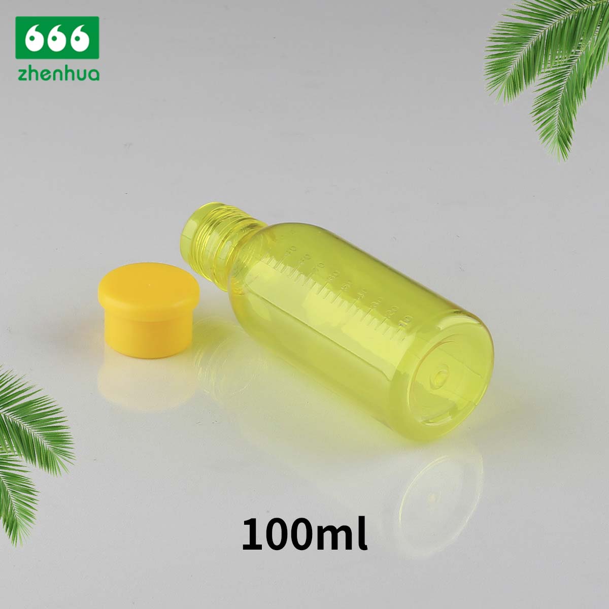 100ml Medical Pale Yellow Clear PET Syrup Lean Bottle With Yellow PE Screw Cap