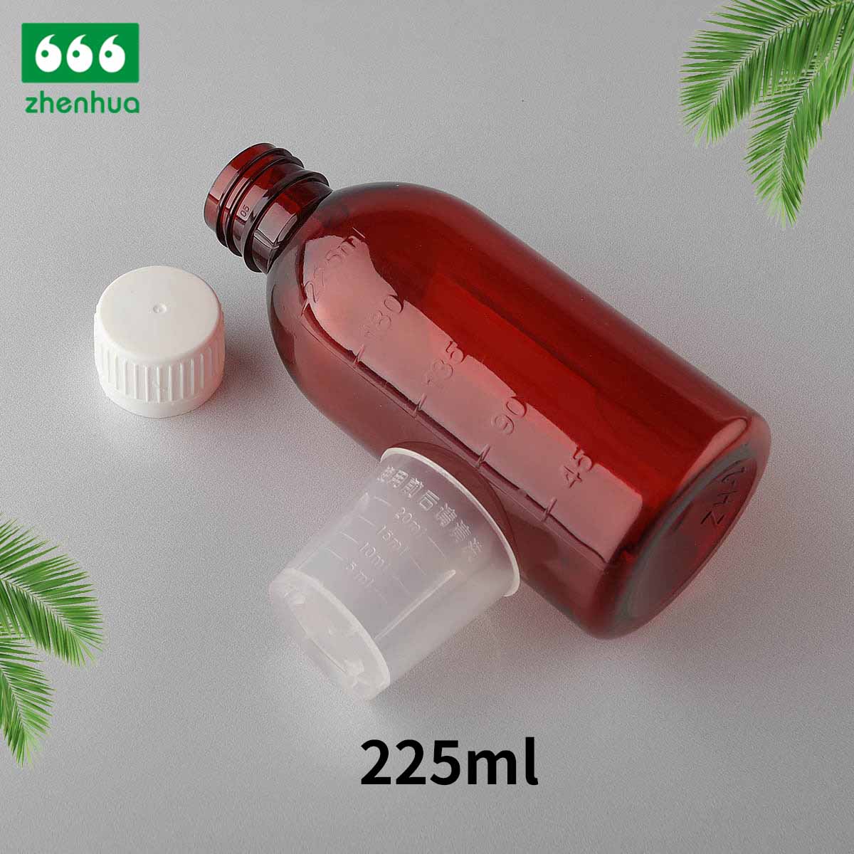 225ml/250ml/300ml/330ml PET Round Amber Medicinal Graduated Oral Syrup Bottle With Tamper-Proof Cap