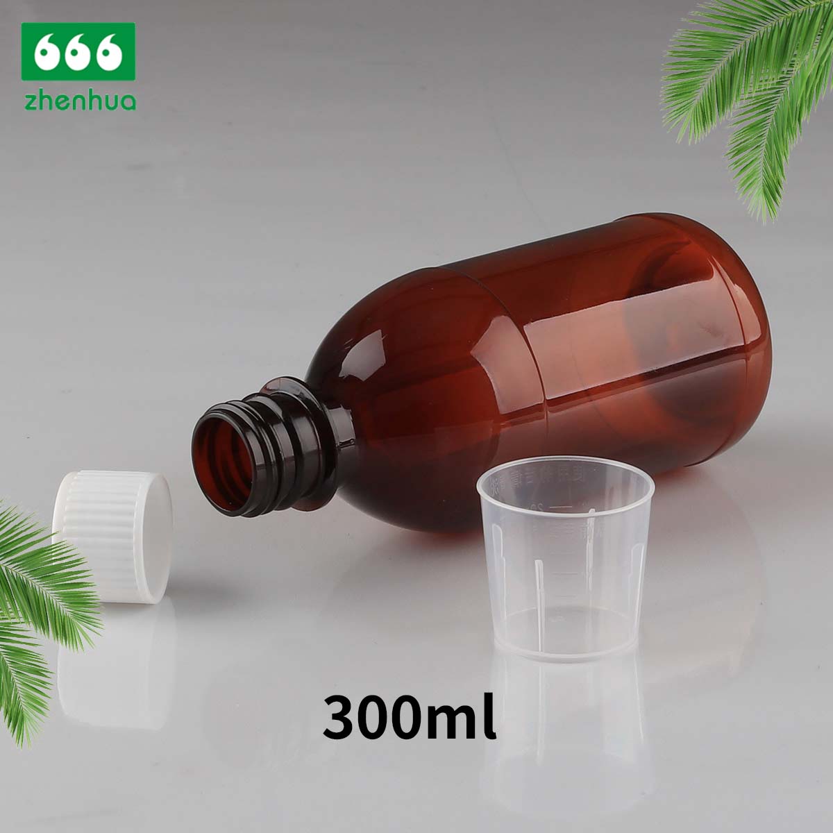 300ML 10OZ Plastic PET Dark Amber Medicinal Use Syrup Round Bottles with PE Screw cap