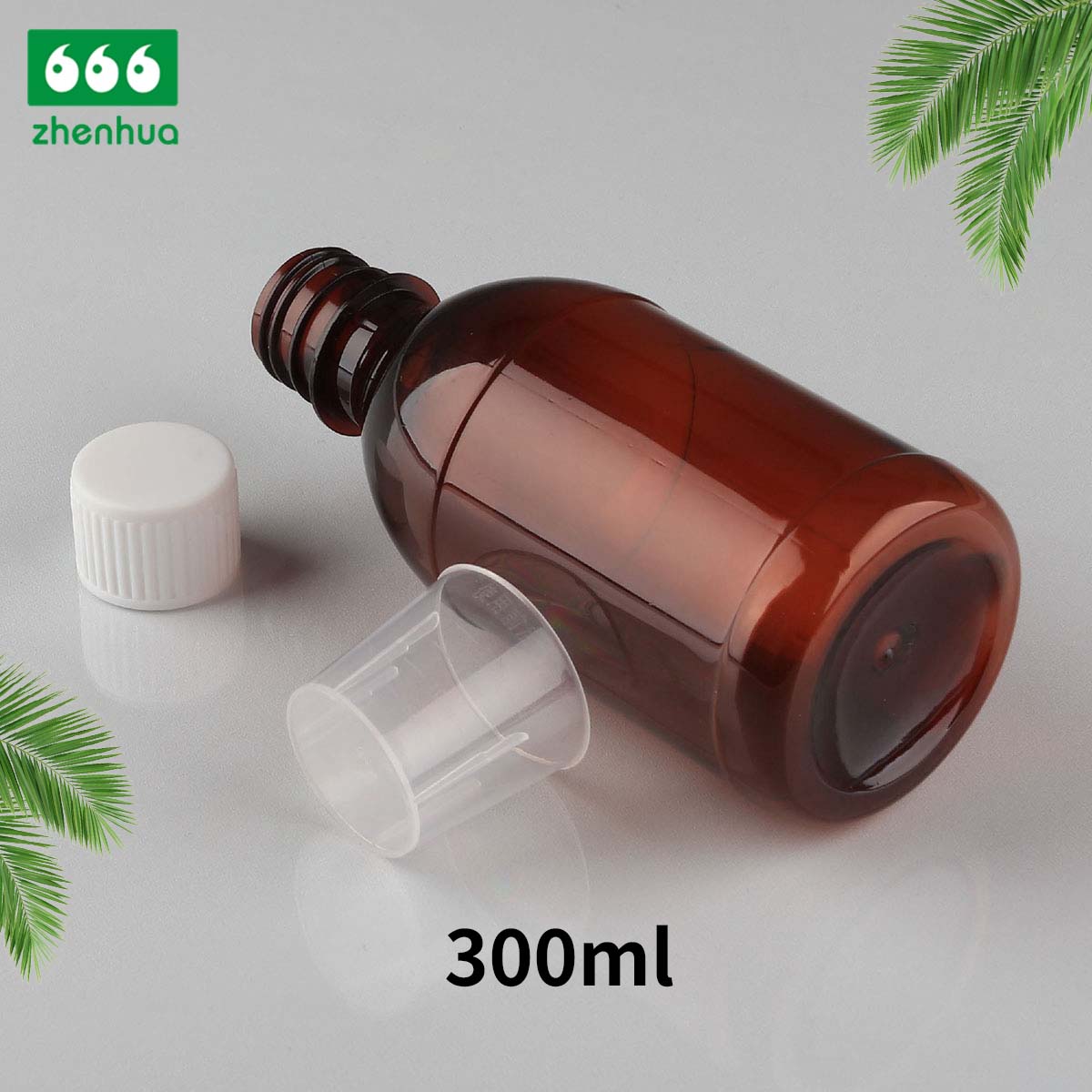 300ML 10OZ Plastic PET Dark Amber Medicinal Use Syrup Round Bottles with PE Screw cap