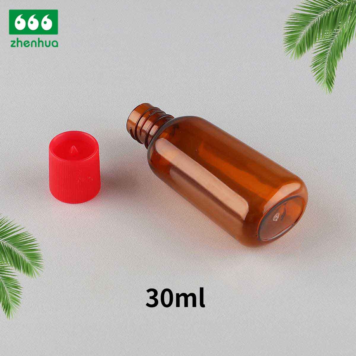 30ml/60ml/80ml/120ml Oval Amber External Bruise Medicine PET Bottle with Red screw Cap