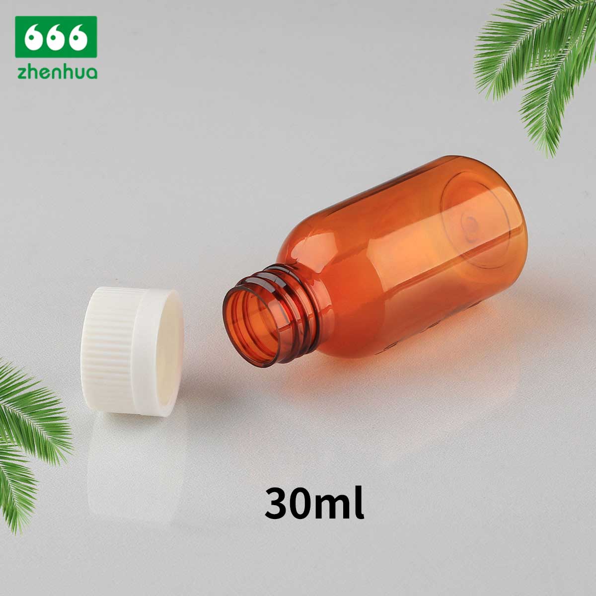 30ml Round Amber PET Syrup Graduated Bottle with Evident Seal Tamper Proof Cap