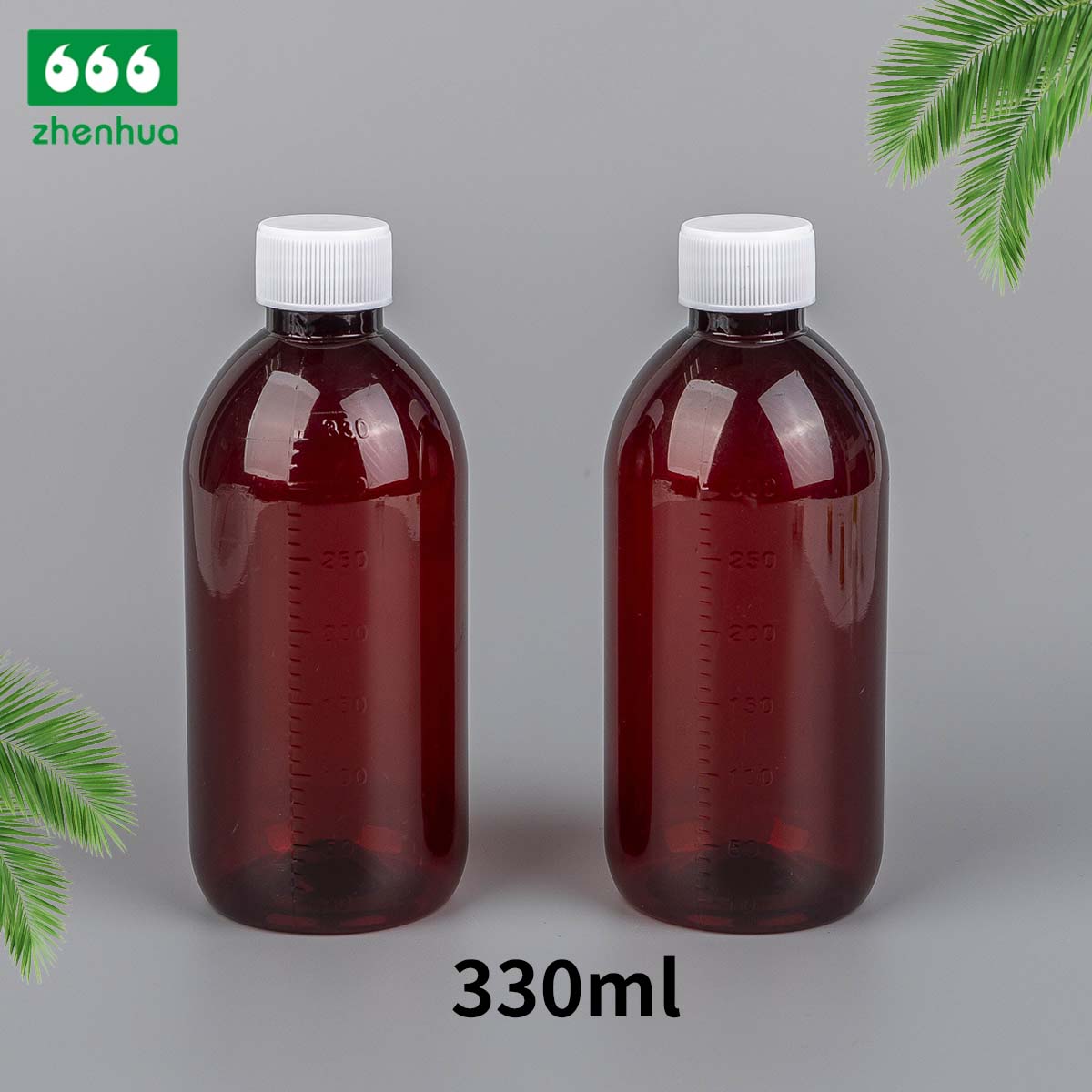 225ml/250ml/300ml/330ml PET Round Amber Medicinal Graduated Oral Syrup Bottle With Tamper-Proof Cap