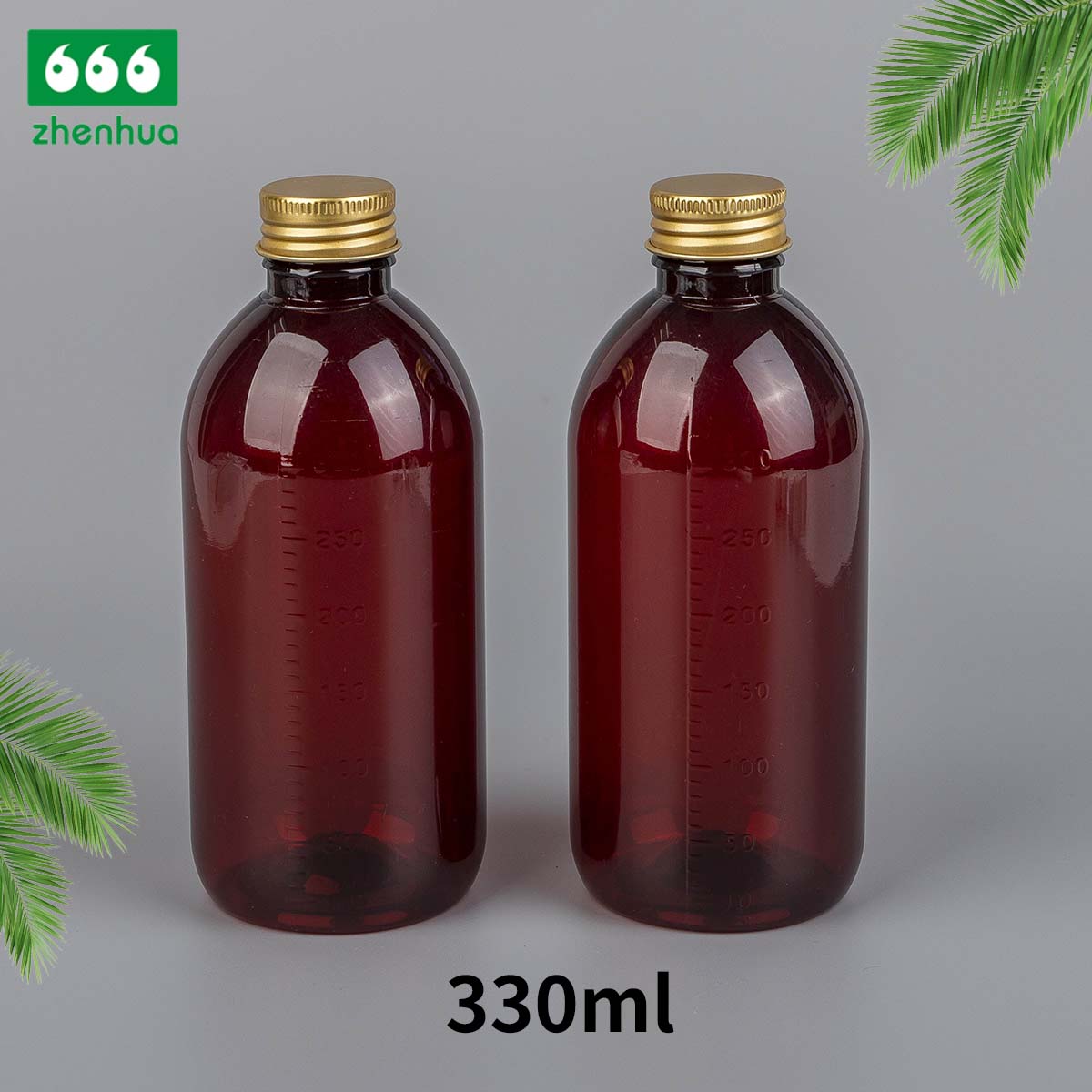 225ml/250ml/300ml/330ml PET Round Amber Medicinal Graduated Oral Syrup Bottle With Tamper-Proof Cap