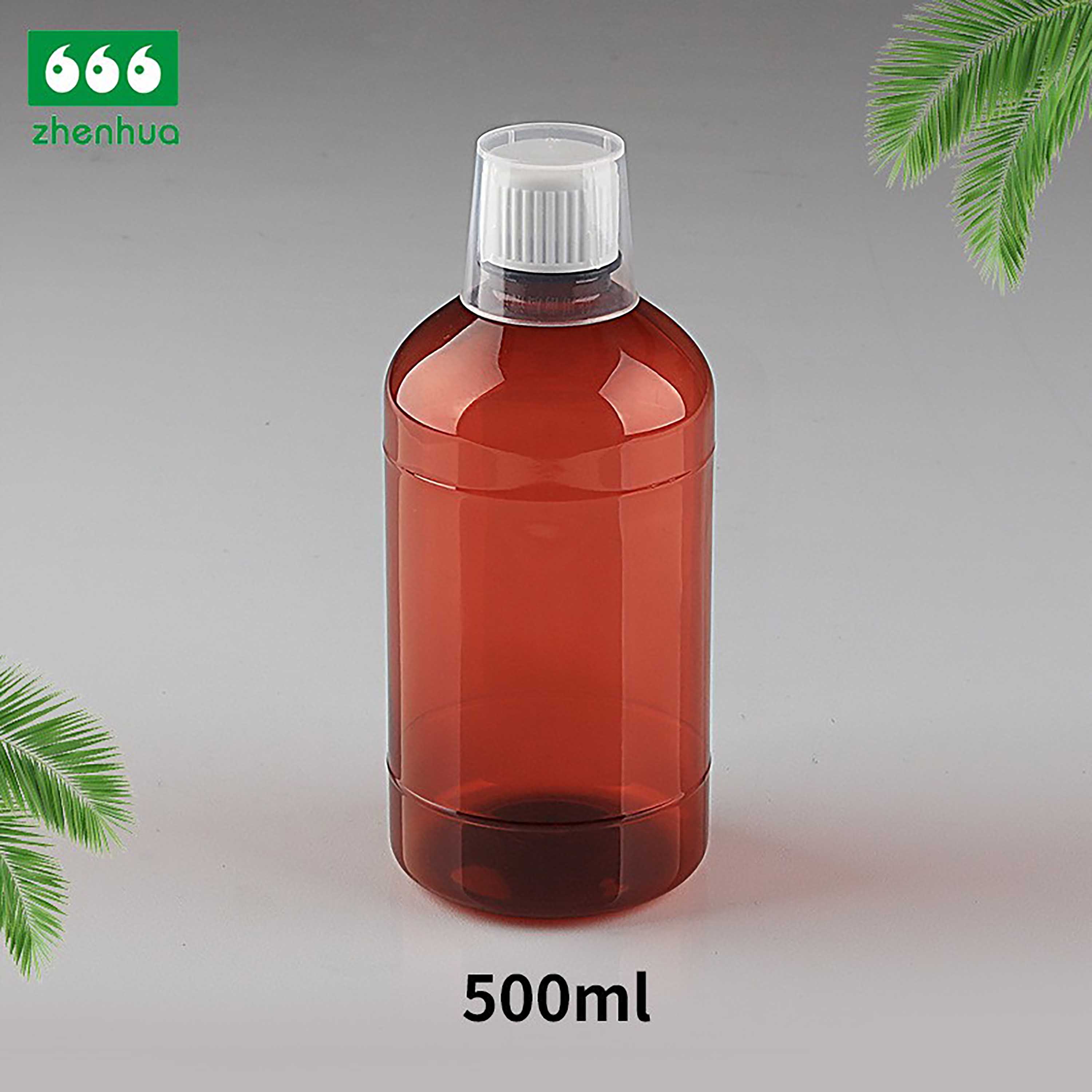 500ml 16oz Large Capacity Round Amber PET Pharmaceutical Liquid Bottle UV Protect Suspension Bottle