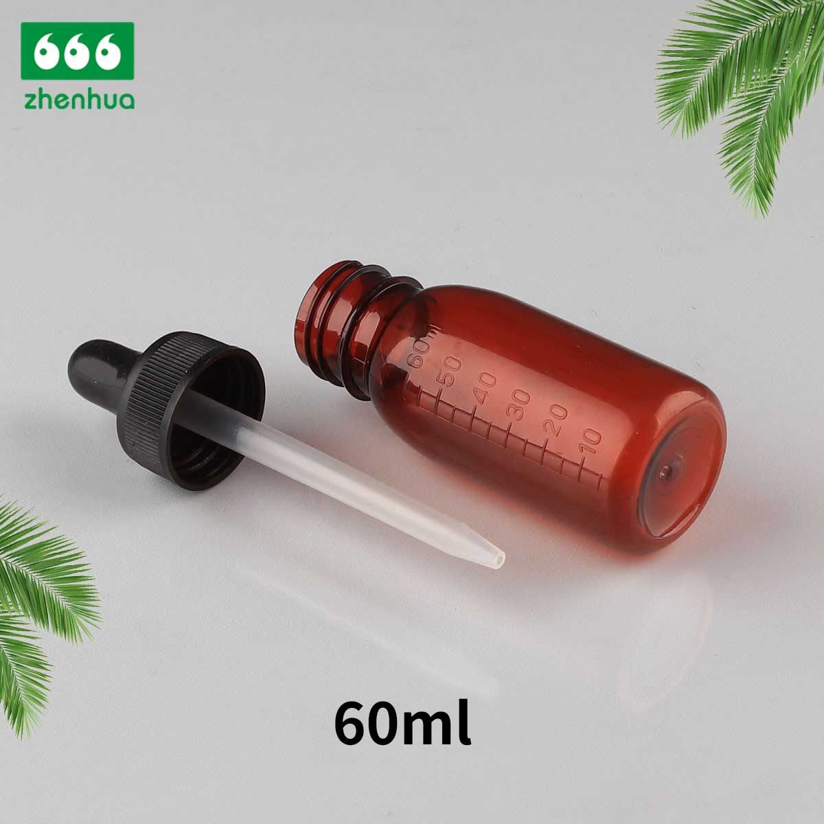 60ml Brown/White Round PET Chemical Reagent Graduated Bottle Dropper Bottle PE Lined Screw Cap