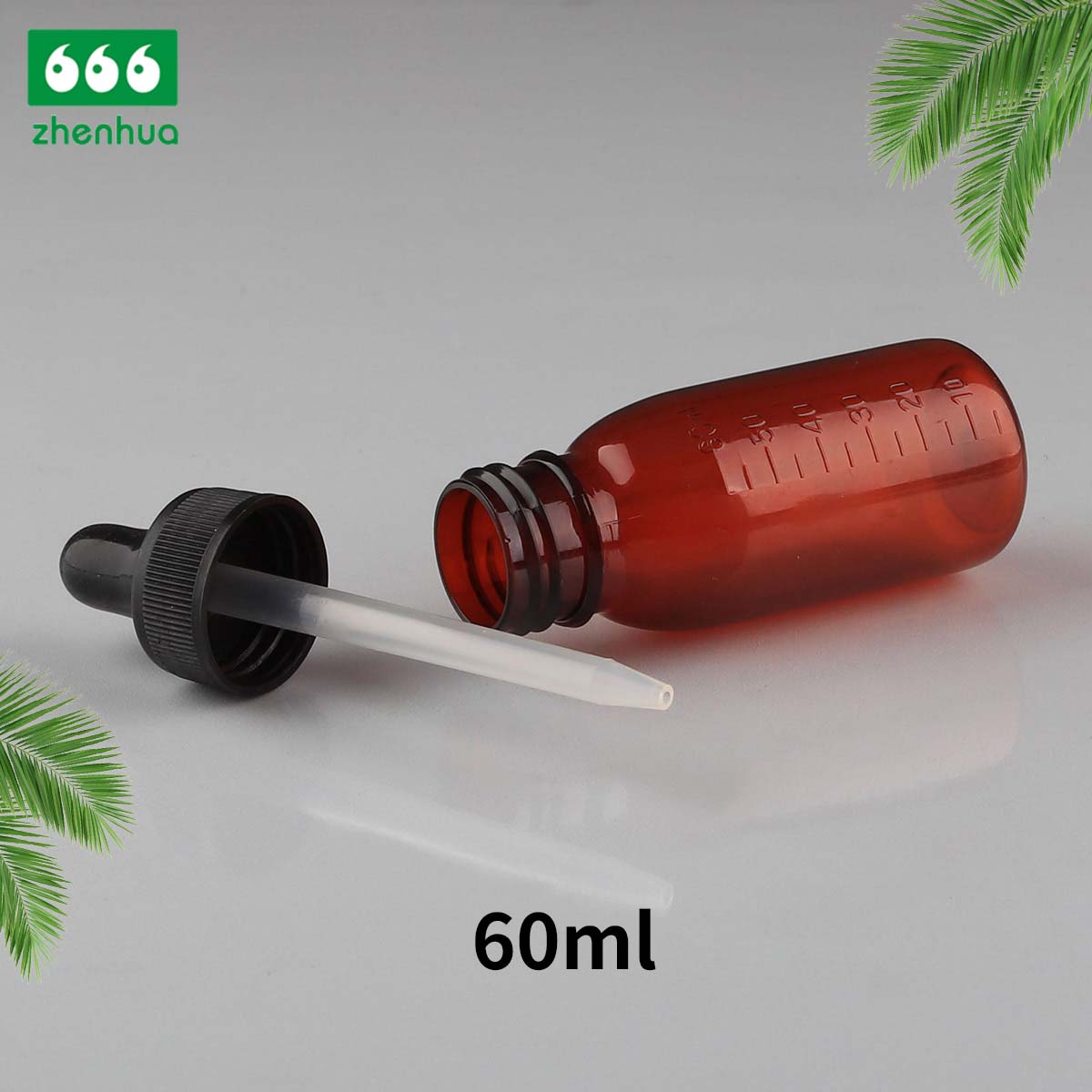 60ml Brown/White Round PET Chemical Reagent Graduated Bottle Dropper Bottle PE Lined Screw Cap