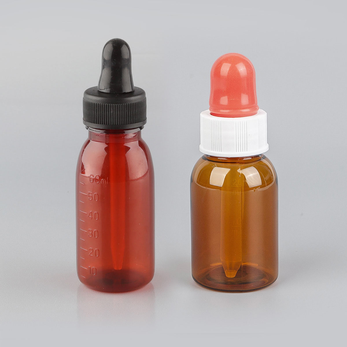 60ml Brown/White Round PET Chemical Reagent Graduated Bottle Dropper Bottle PE Lined Screw Cap