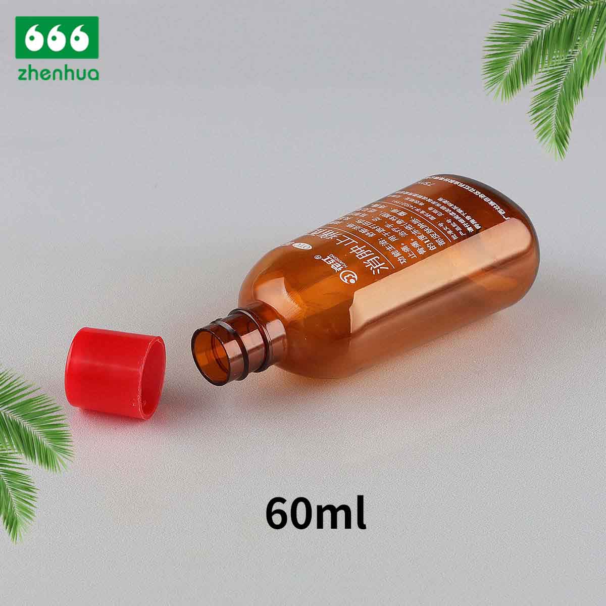 30ml/60ml/80ml/120ml Oval Amber External Bruise Medicine PET Bottle with Red screw Cap