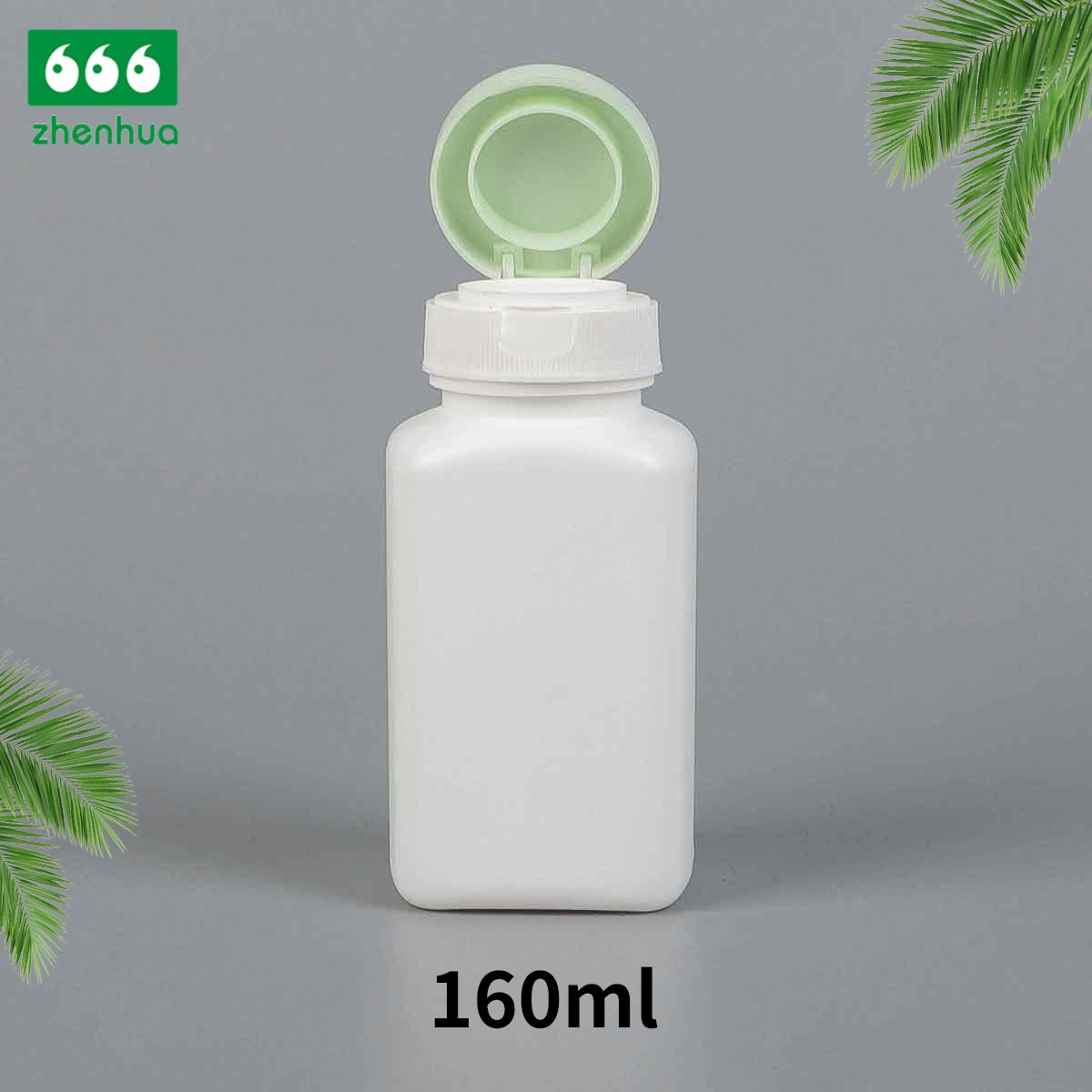 150ML HDPE Plastic White Round Medicinal Tablet Square Bottles With Pale Green Flip Top Cap