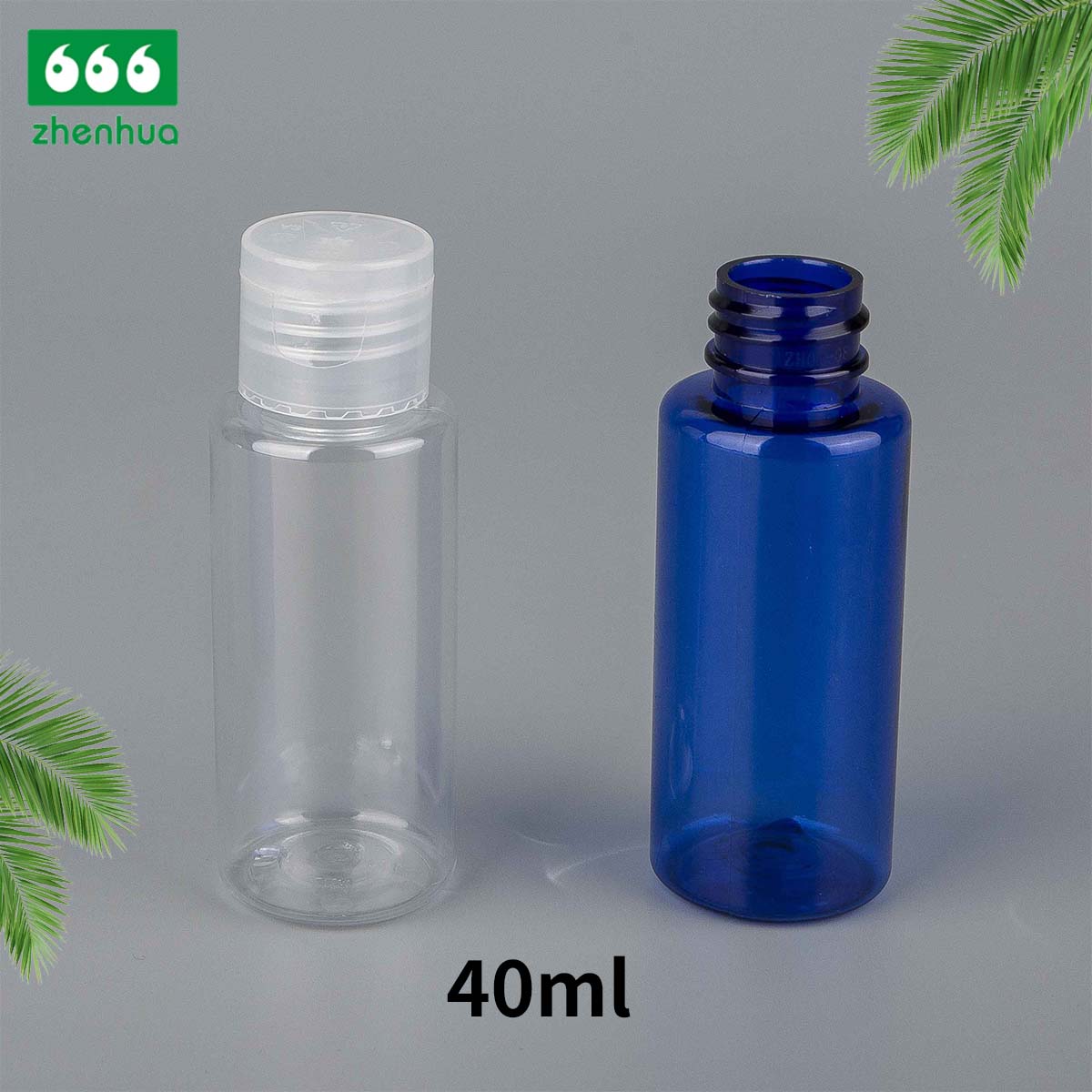40ML Blue/Clear Plastic PET Liquid Packaging Cylinder Bottle with Turret Flip Cap