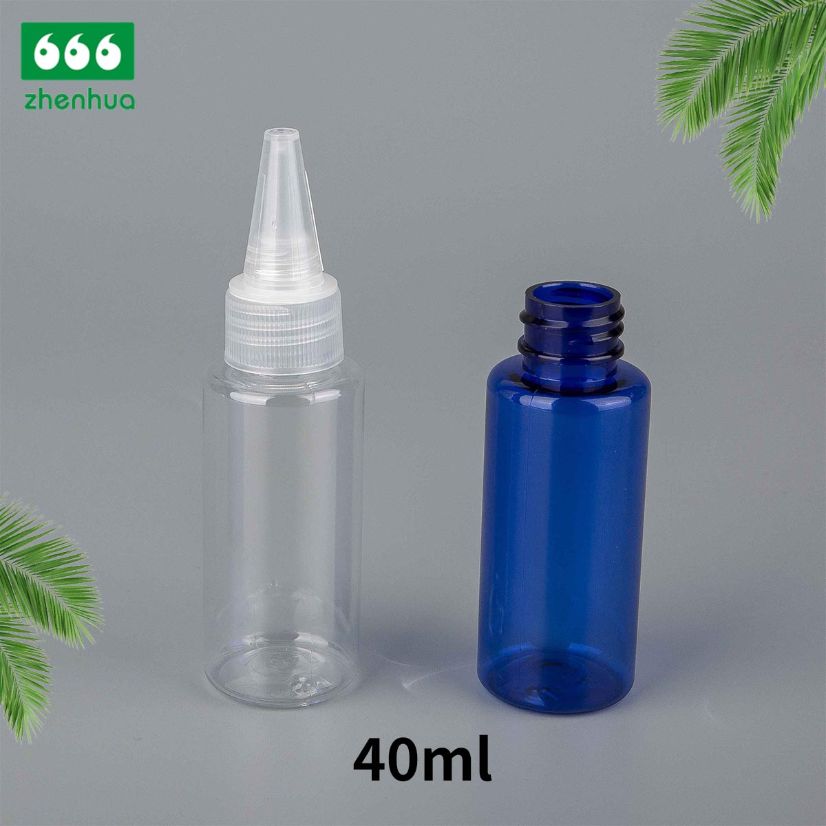 40ML Blue/Clear Plastic PET Liquid Packaging Cylinder Bottle with Turret Flip Cap