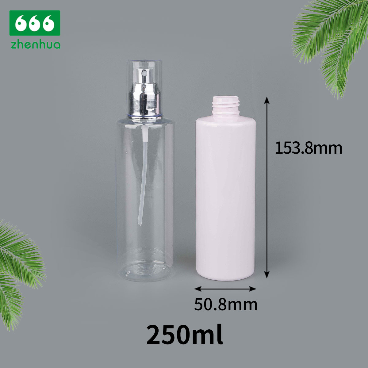 250ML Clear/Pink Long Cylinder PET Plastic Spray Bottle with Silver Alumnium Cap