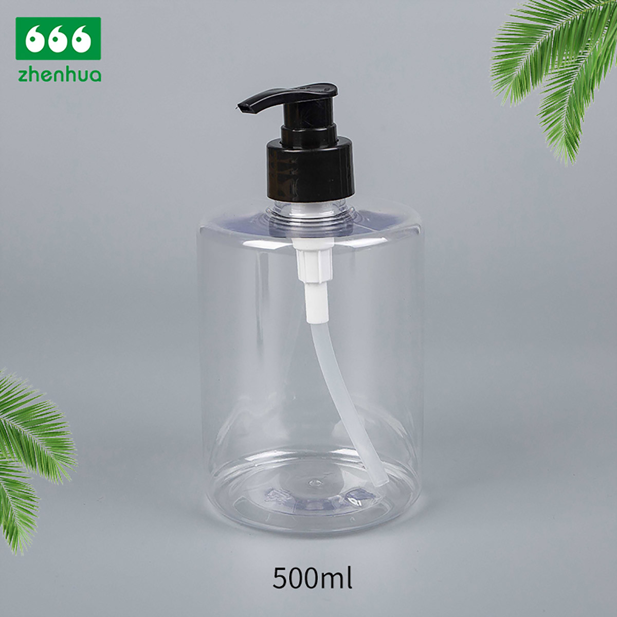 420CC 15OZ Transparent Plastic PET Flat Round Shoulder Bottle with White Lotion Pump