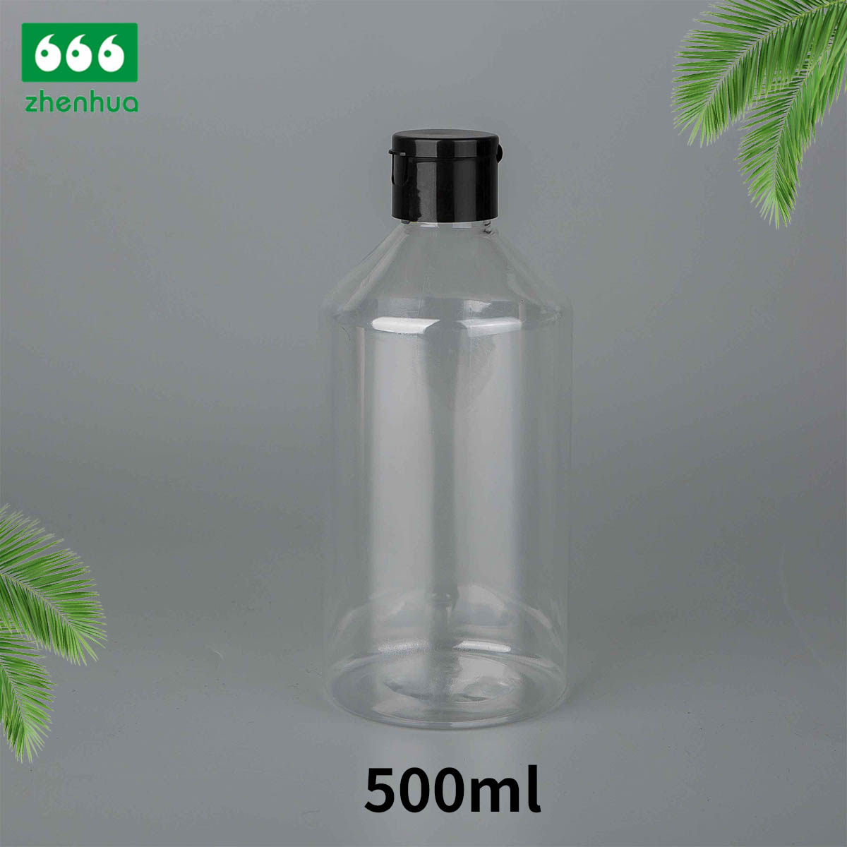 500ML 16OZ Clear Plastic PET Sloping Shoulder Bottle with Black Flip Top Cap