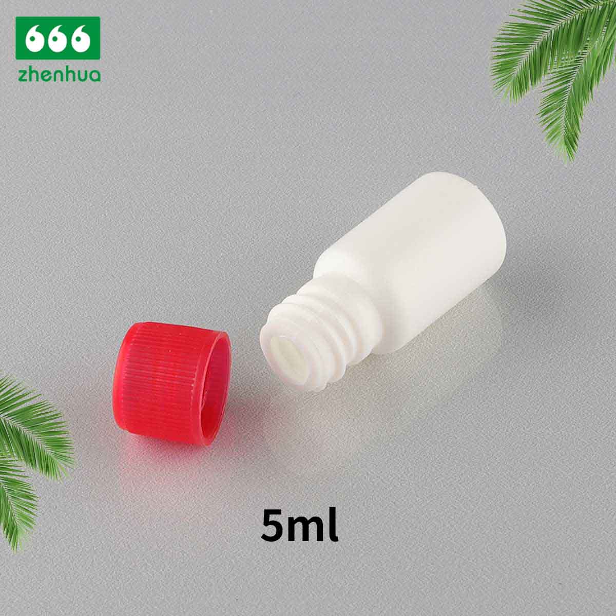 5ml Milky Eco-friendly Plastic HDPE Mini Liquid Packaging Bottle with Red/White Lined Screw Cap