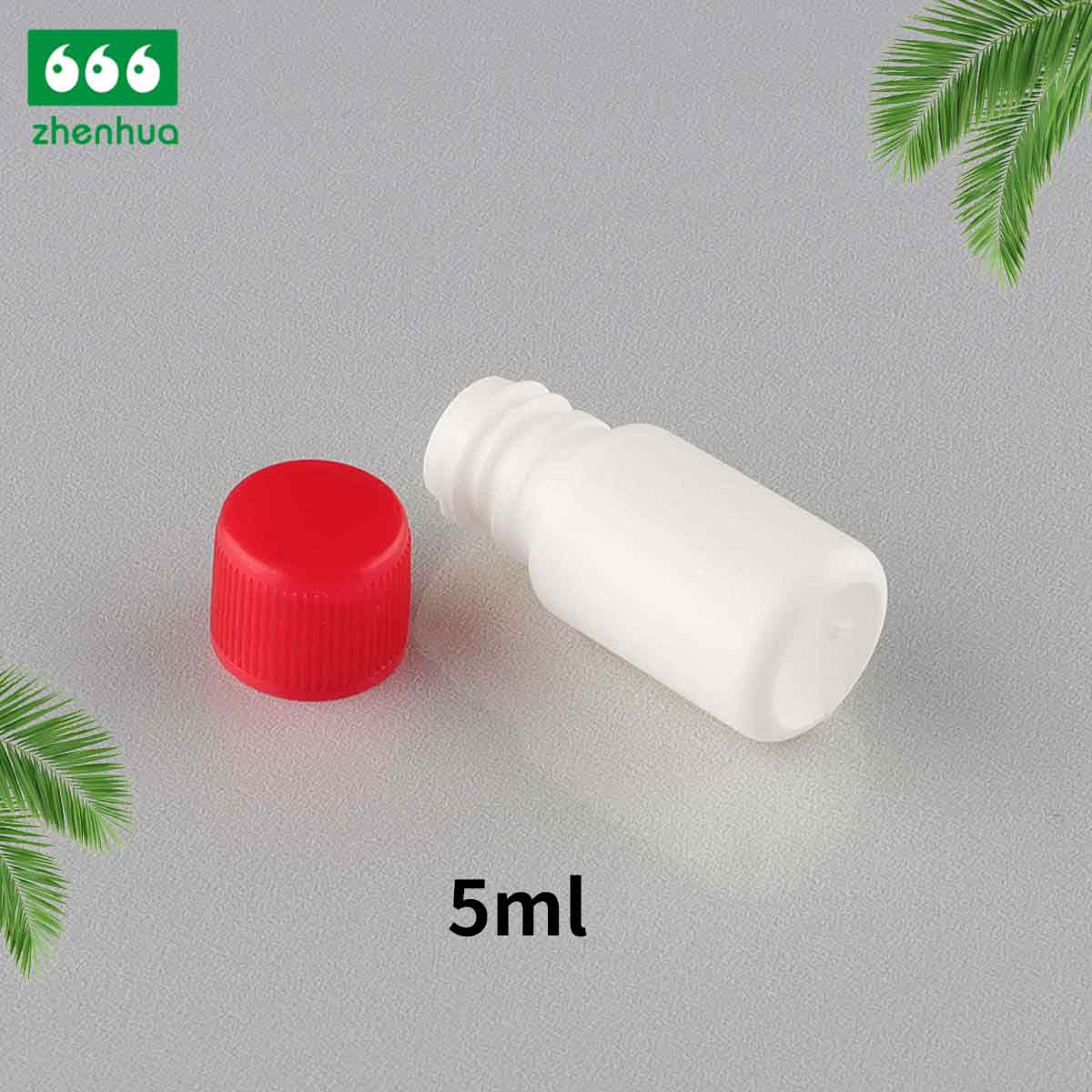 5ML Plastic HDPE White Round Liquid Bottle with White/Red PE Screw Cap