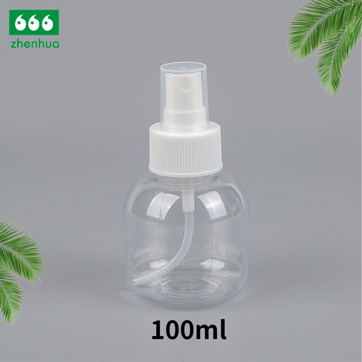 100ml 3.5oz Natural PET Round Short Stout Bottle with White Fine Mist Sprayer