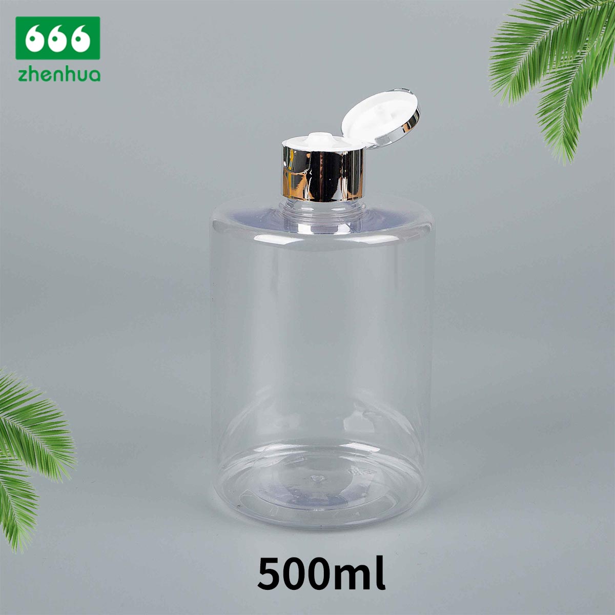 28/410 Finish 420ml/500ml 14oz/16oz Cylinder Transparent Plastic PET Large Volume Bottle for Shampoo Packaging with Black Flip Top Cap