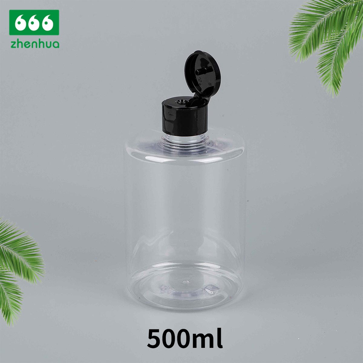 28/410 Finish 420ml/500ml 14oz/16oz Cylinder Transparent Plastic PET Large Volume Bottle for Shampoo Packaging with Black Flip Top Cap