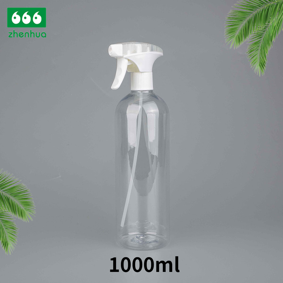 28/410 Finish 1000ml 32oz Plastic PET Large Volume Transparent/Matte Round Bottle with Mist Spray Trigger Pump