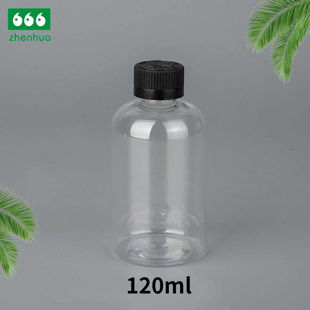 60ml 120ml 500ml 2oz 4oz 16oz Clear/Pale Green/Amber Plastic PET BOSTON Round Make-up Remover Bottle with White Ribbed Smooth Cap