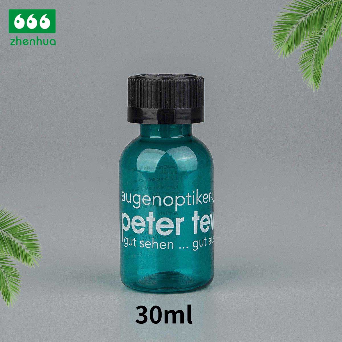 30ml 1oz Transparent /Dark Blue/Mint Green/Orange Plastic PET Mini Round Liquid Sample Bottle with White/Black Child Resistant Cap