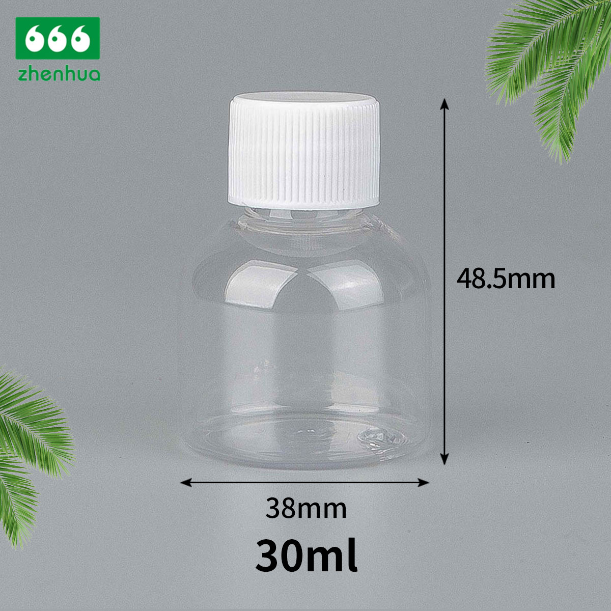 30ml 1oz Dumpy Round Transparent Plastic PET Mini Reagent Bottle with White PE Lined Screw Cap