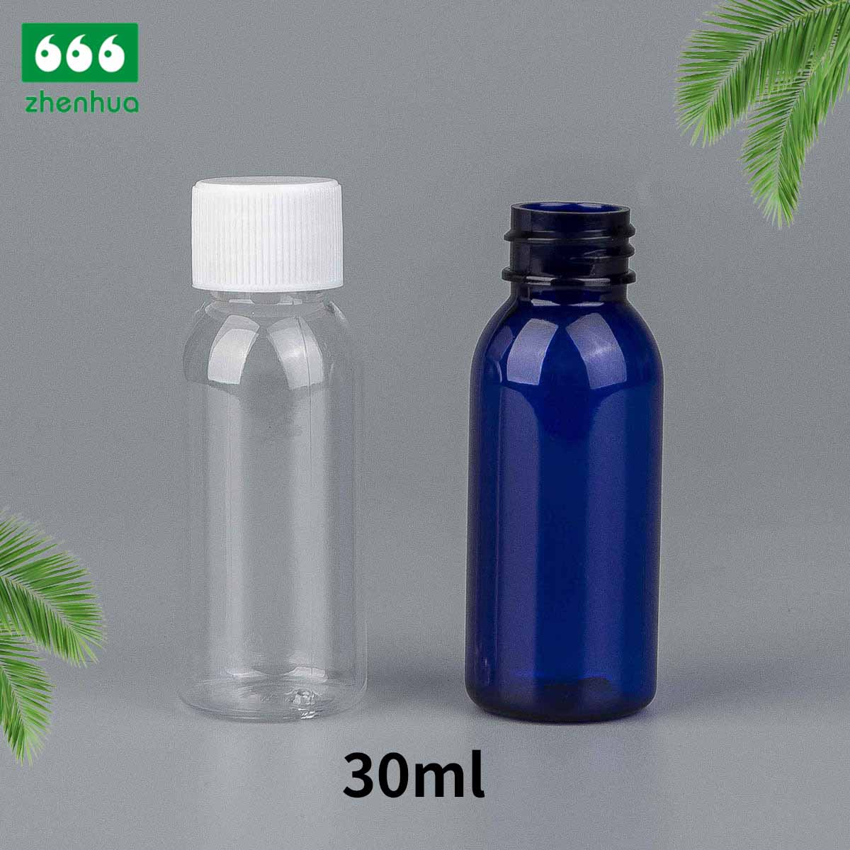 30ml 1oz Transparent /Dark Blue/Mint Green/Orange Plastic PET Mini Round Liquid Sample Bottle with White/Black Child Resistant Cap