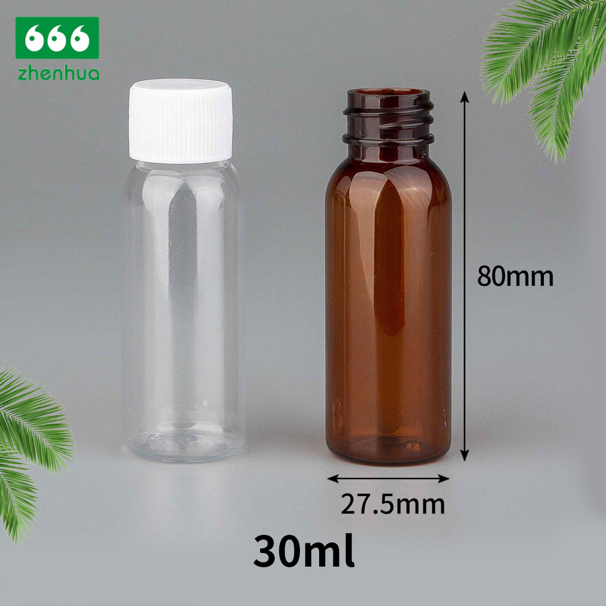 30ml/60ml/120ml/180ml 1oz/2oz/4oz/6oz Transparent/Amber/Mint Green Plastic PET Cosmetic Liquid Sealing Bottle with Screw Cap/Child Resistant Cap