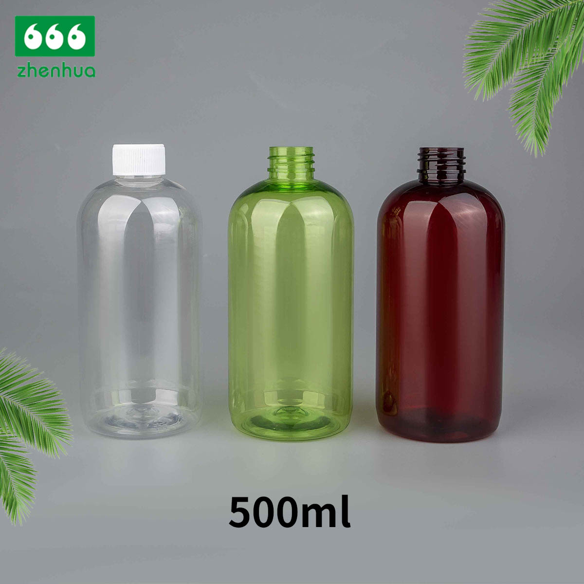 60ml 120ml 500ml 2oz 4oz 16oz Clear/Pale Green/Amber Plastic PET BOSTON Round Make-up Remover Bottle with White Ribbed Smooth Cap