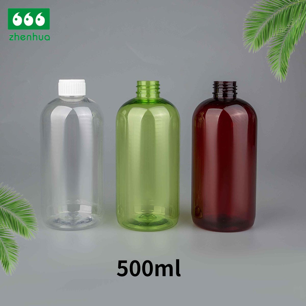 60ml 120ml 500ml 2oz 4oz 16oz Clear/Pale Green/Amber Plastic PET BOSTON Round Make-up Remover Bottle with White Ribbed Smooth Cap