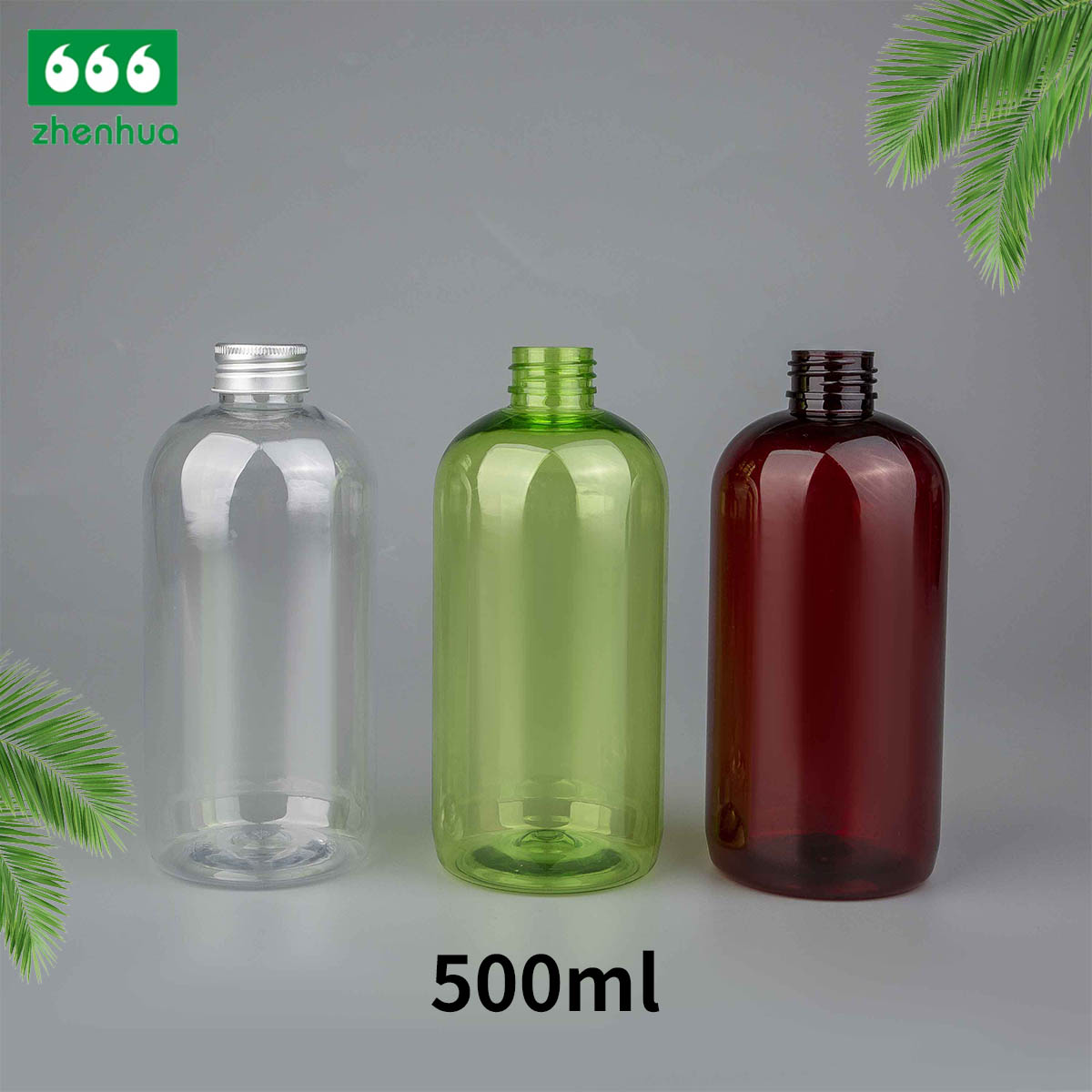 60ml 120ml 500ml 2oz 4oz 16oz Clear/Pale Green/Amber Plastic PET BOSTON Round Make-up Remover Bottle with White Ribbed Smooth Cap