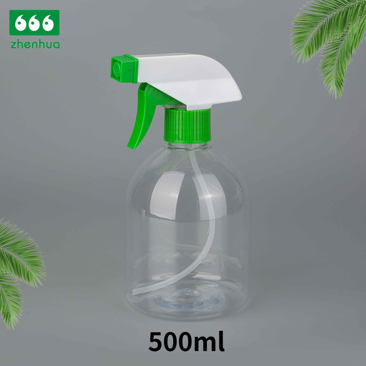 500ml 16oz Transparent Plastic PET Short Fatty Bottle with Trigger Sprayer Pump